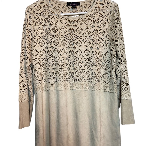 Alberto Makali tan ecru metallic studded Laser cutout ladies tunic medium med - Picture 1 of 8